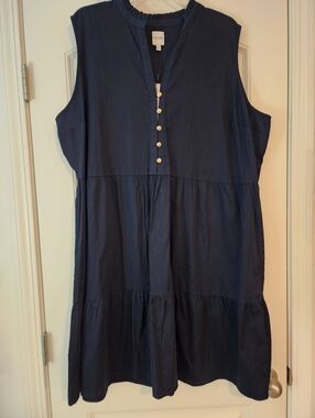 Nic & Zoe Navy Tiered Sleeveless Dress NWT Cotton Button Top Minimalist 2X